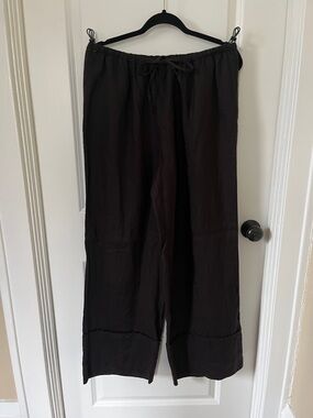 Zara Black Drawstring Wide-Leg Linen Pants